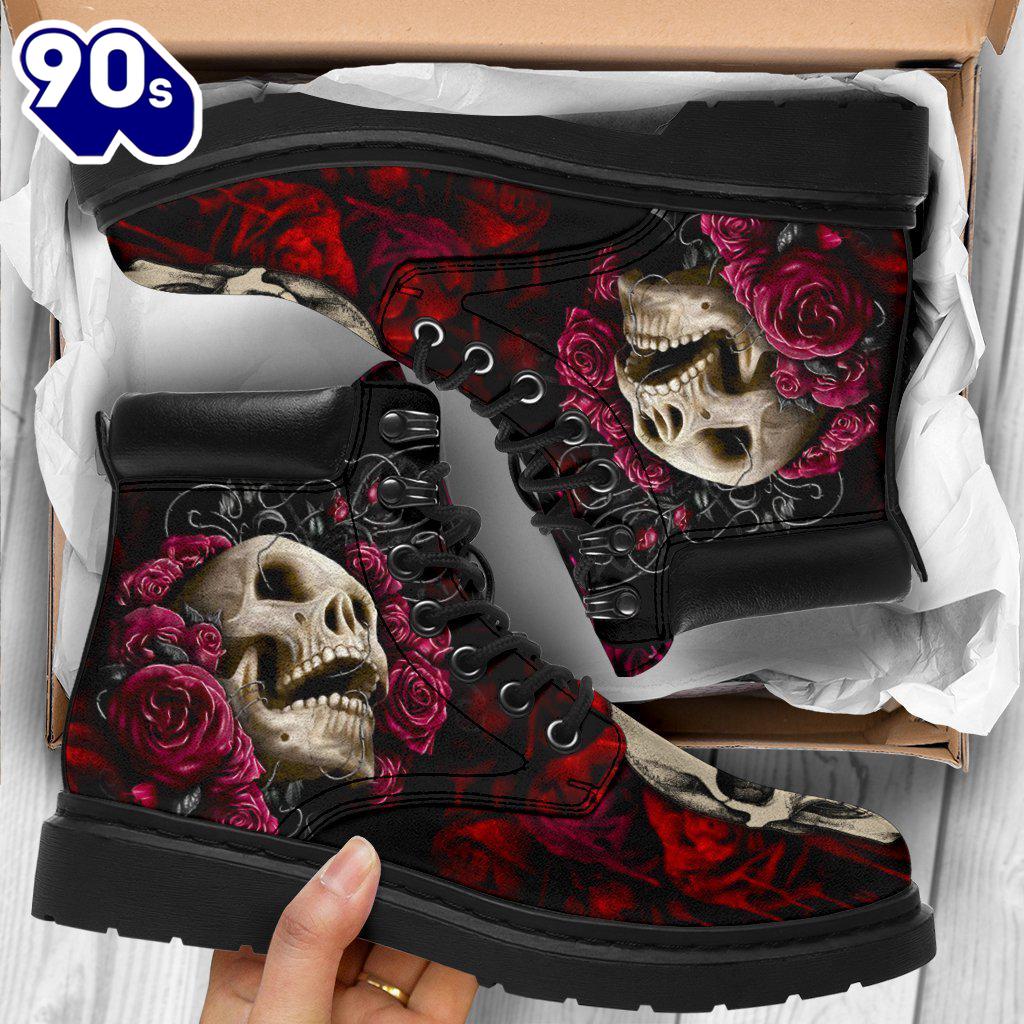 Floral Skull Leather Boots Shoes Amazing Gift Idea Floral Skull Leather Boots Shoes Amazing Gift Idea