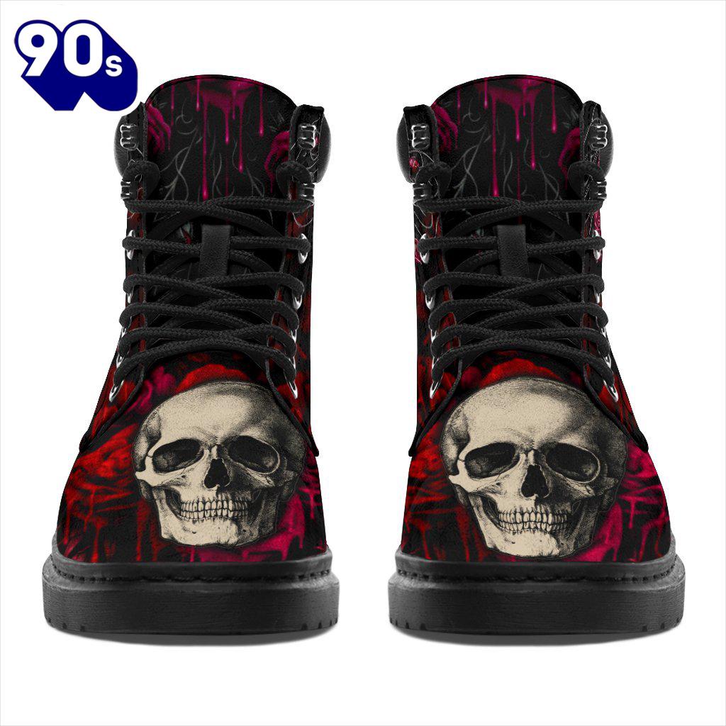 Floral Skull Leather Boots Shoes Amazing Gift Idea Floral Skull Leather Boots Shoes Amazing Gift Idea