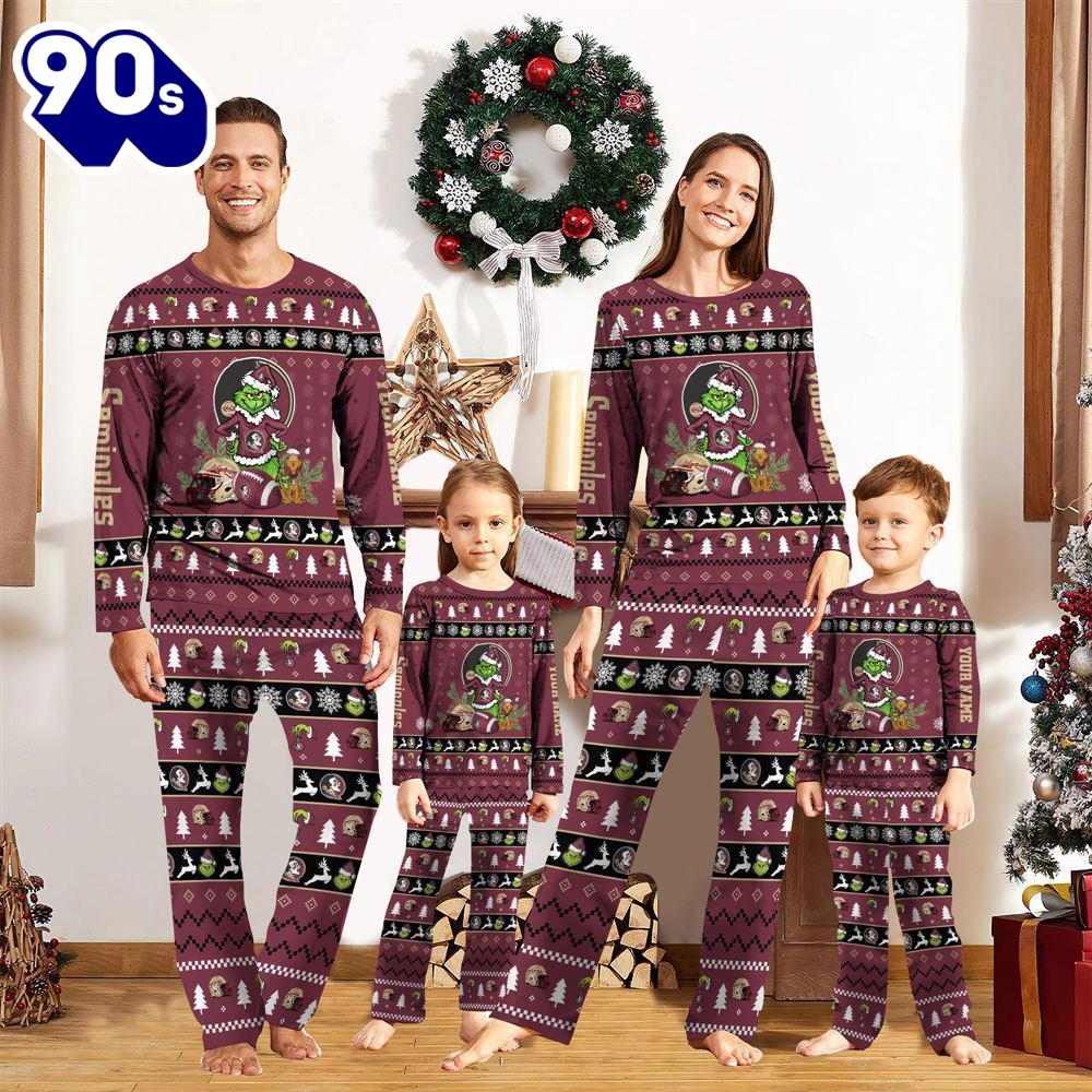 Florida State Seminoles NCAA Custom Name Grinch Christmas And Sport Team Pajama Set Gift Christmas Florida State Seminoles NCAA Custom Name Grinch Christmas And Sport Team Pajama Set Gift Christmas