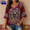 Florida State Seminoles NCAA Vintage Floral Bow V Neck T Shirt, Trending NCAA V Neck