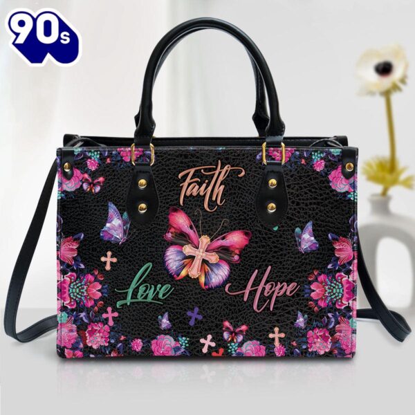 Flower Leather Handbag Faith Hope Love Leather Bag Christ Gifts Leather Bags  Gift For  Women Christmas