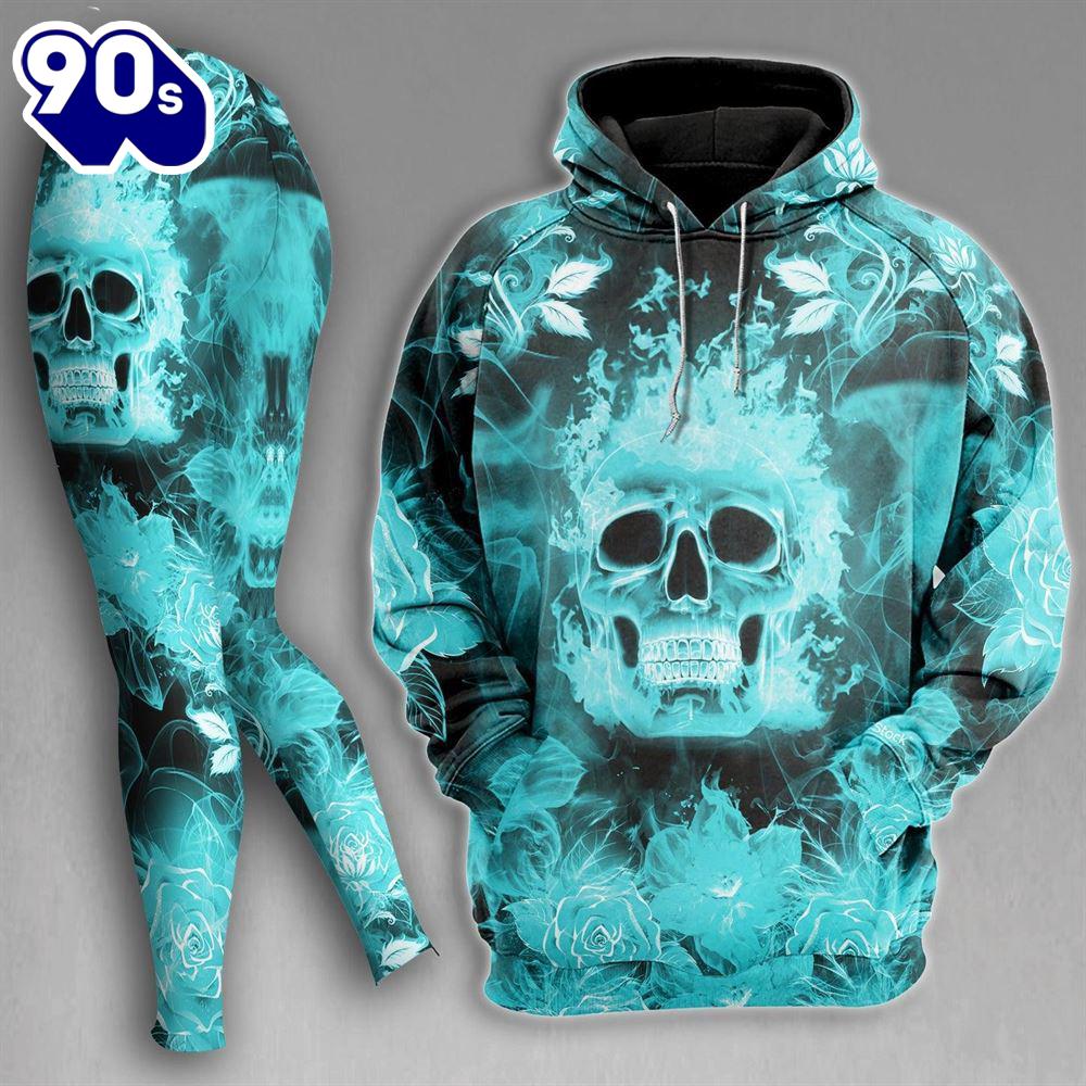 Flower Smoke Skull Cyan Combo Hoodie And Leggings Flower Smoke Skull Cyan Combo Hoodie And Leggings