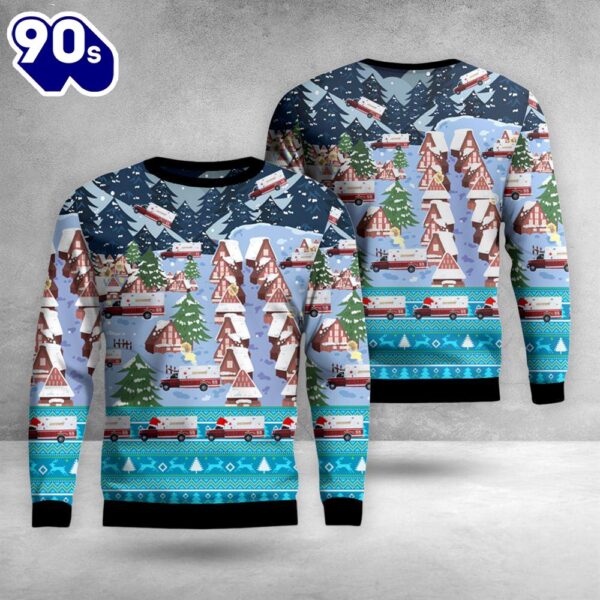 Fort Wayne, Indiana, Southwest Allen County Fire Ambulance Christmas Aop Ugly Sweater