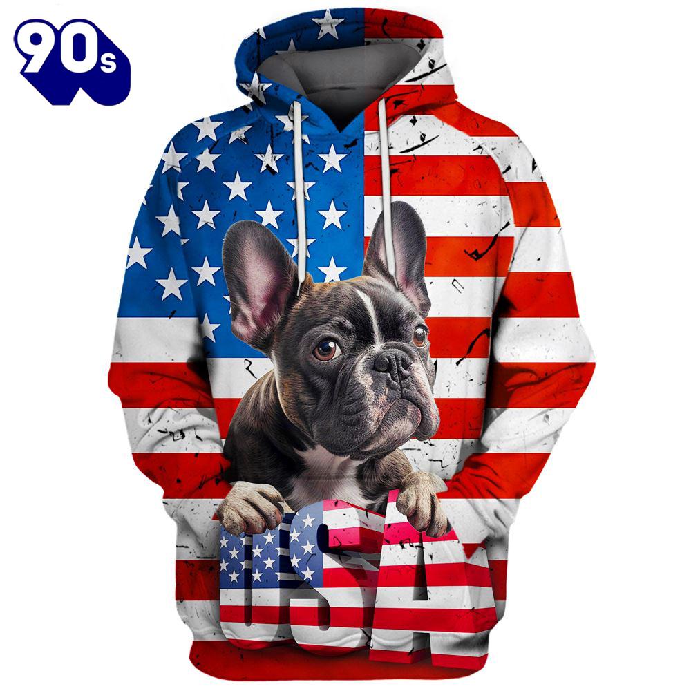 French Bulldog 3 3D Face Graphic Premium America Flag Hoodie Gift Christmas French Bulldog 3 3D Face Graphic Premium America Flag Hoodie Gift Christmas