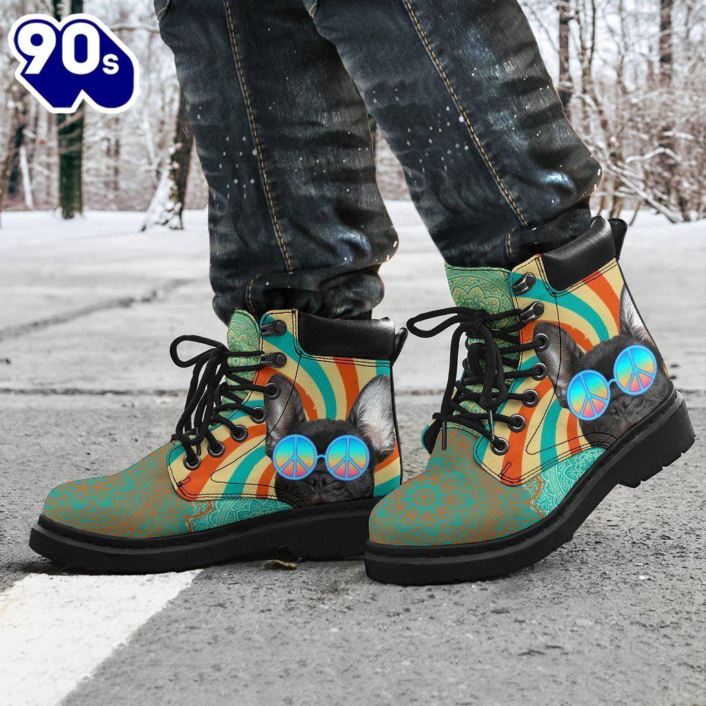 French Bulldog Dog Leather Boots Shoes Hippie Style Funny French Bulldog Dog Leather Boots Shoes Hippie Style Funny