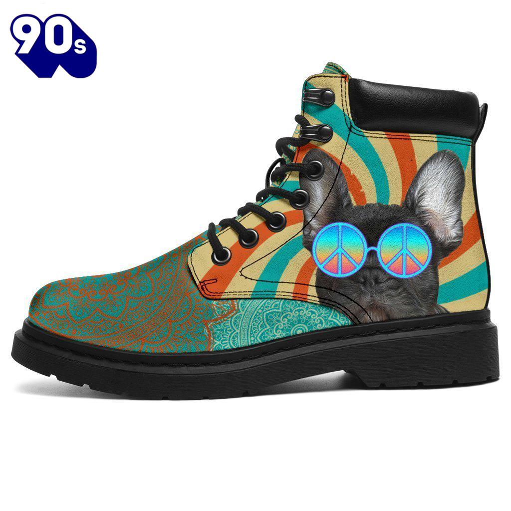 French Bulldog Dog Leather Boots Shoes Hippie Style Funny French Bulldog Dog Leather Boots Shoes Hippie Style Funny