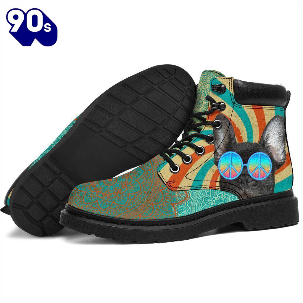 French Bulldog Dog Leather Boots Shoes Hippie Style Funny French Bulldog Dog Leather Boots Shoes Hippie Style Funny