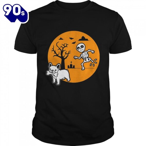 French Bulldog Dog Skeleton Bone Halloween Costume Sunset T-shirts For Man And Women