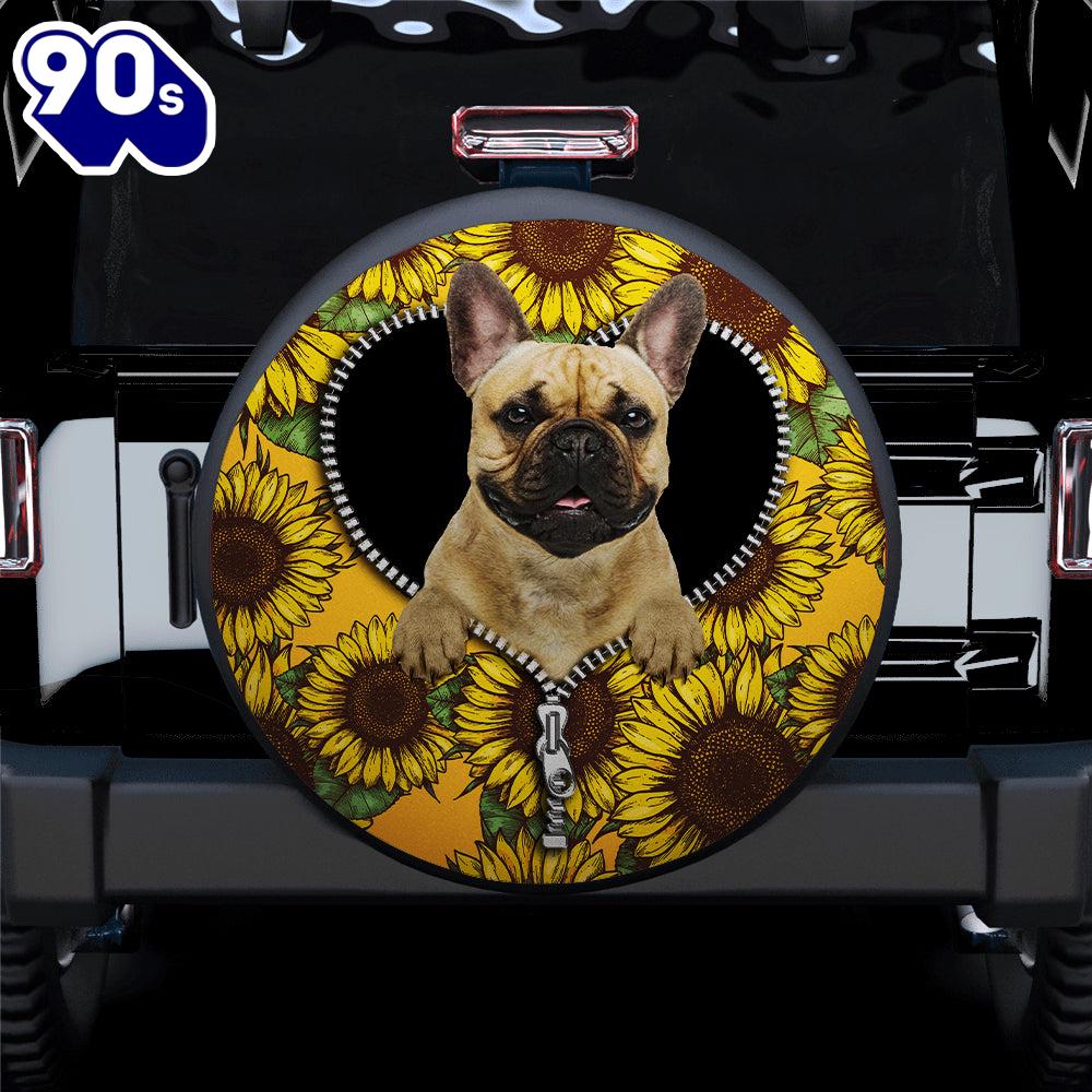 French Bulldog Sunflower Zipper Car Spare Tire Covers Gift For Campers French Bulldog Sunflower Zipper Car Spare Tire Covers Gift For Campers