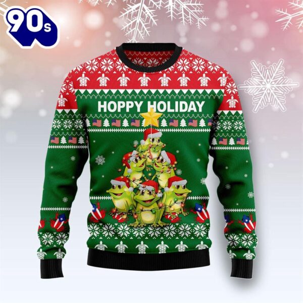 Christmas 2024  Frog Christmas Tree Hoppy Holiday Ugly Christmas Sweater