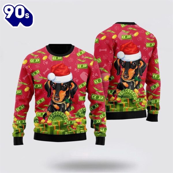 Merry Christmas  Funny Dachshund & Money Ugly Christmas Sweater For Men And Women
