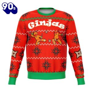 Funny Gingerbread Man Ginjas Cool Design Ugly Christmas Sweater