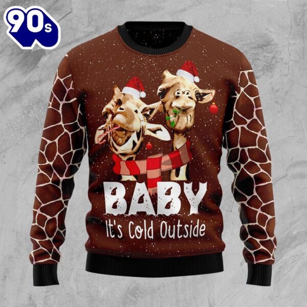 Christmas 2024  Funny Giraffe It’s Cold Outside Ugly Christmas Sweater