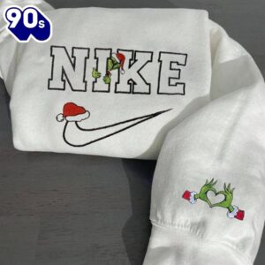 Funny Grinch Hide Logo Heart Hand Embroidered Sweatshirt  Gift Xmas