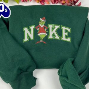 Funny Grinch Standing Logo Green White Embroidered Sweatshirt  Gift Xmas