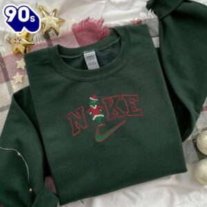 Funny Grinch Standing Logo Red Embroidered Sweatshirt  Gift Xmas