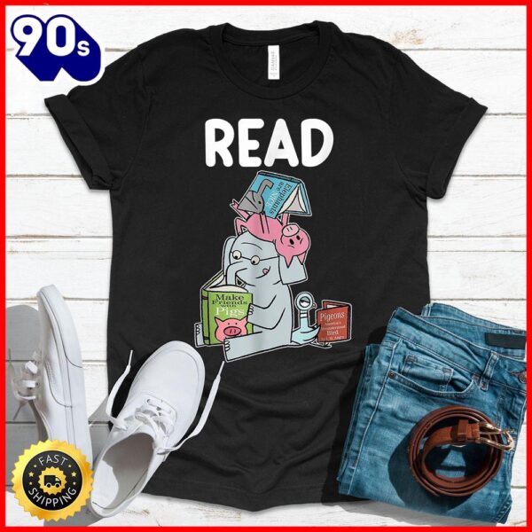 Halloween 2025  Funny Teacher Library Read Book Club Piggie Elephant Pigeons T-Shirt