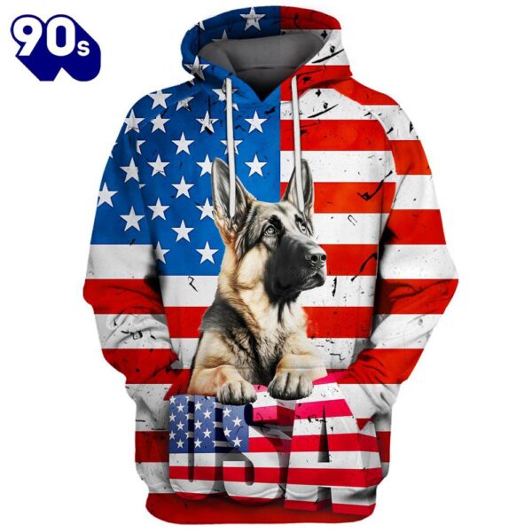 German Shepherd Dog 1 3D Face Graphic Premium America Flag Hoodie   Gift Christmas