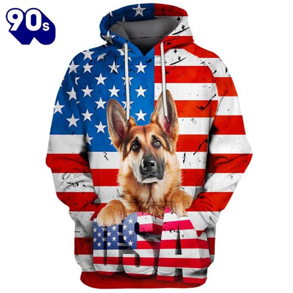 German Shepherd Dog 6 3D Face Graphic Premium America Flag Hoodie   Gift Christmas