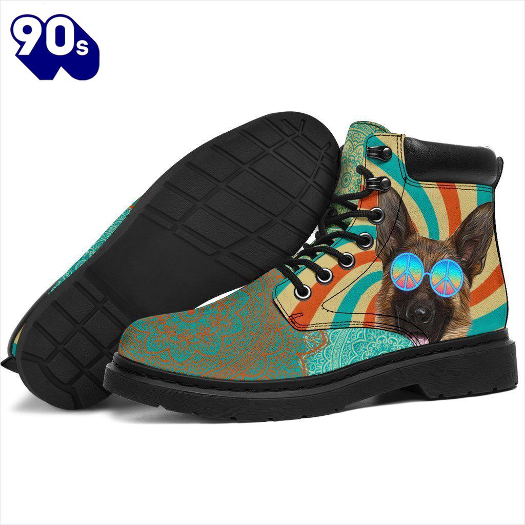German Shepherd Dog Leather Boots Shoes Hippie Style Funny German Shepherd Dog Leather Boots Shoes Hippie Style Funny