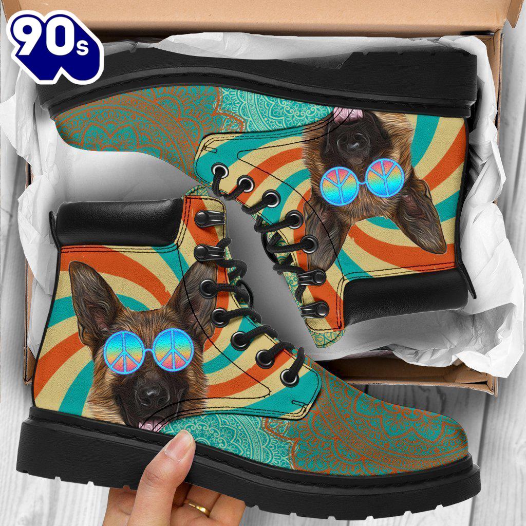 German Shepherd Dog Leather Boots Shoes Hippie Style Funny German Shepherd Dog Leather Boots Shoes Hippie Style Funny