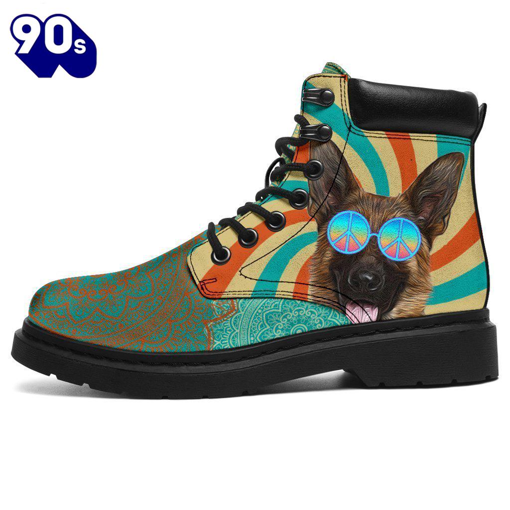 German Shepherd Dog Leather Boots Shoes Hippie Style Funny German Shepherd Dog Leather Boots Shoes Hippie Style Funny