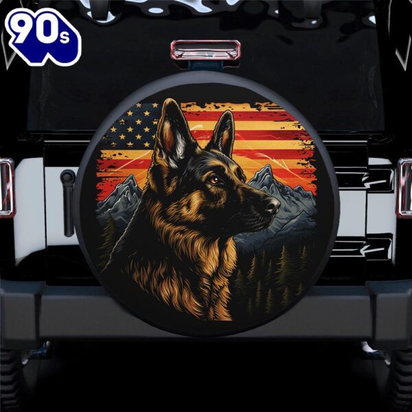German Shepherd Dog Us American Flag Car Spare Tire Covers Gift For Campers