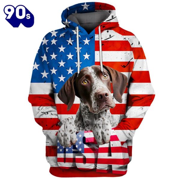 German Shorthaired Pointer Dog 3D Face Graphic Premium America Flag Hoodie   Gift Christmas