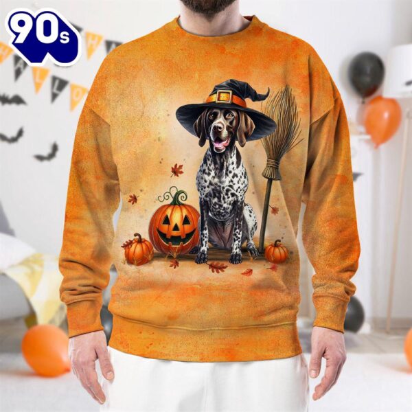 German Shorthaired Pointer Dog In Spooky Autumn Halloween 3D Shirt  For Man And Women