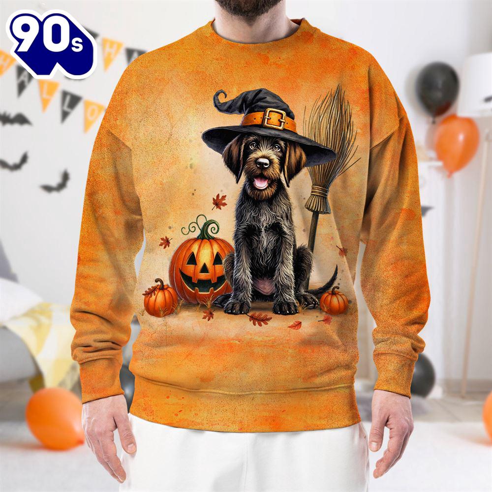 German Wirehaired Pointer Dog In Spooky Autumn Halloween 3D Shirt For Man And Women German Wirehaired Pointer Dog In Spooky Autumn Halloween 3D Shirt For Man And Women