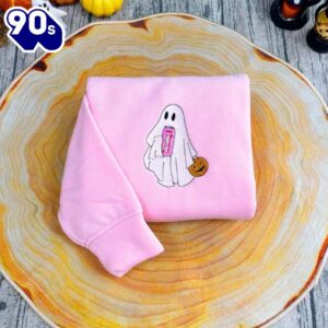 Ghost Drinking Halloween – Embroidered Sweatshirt For Man And Women