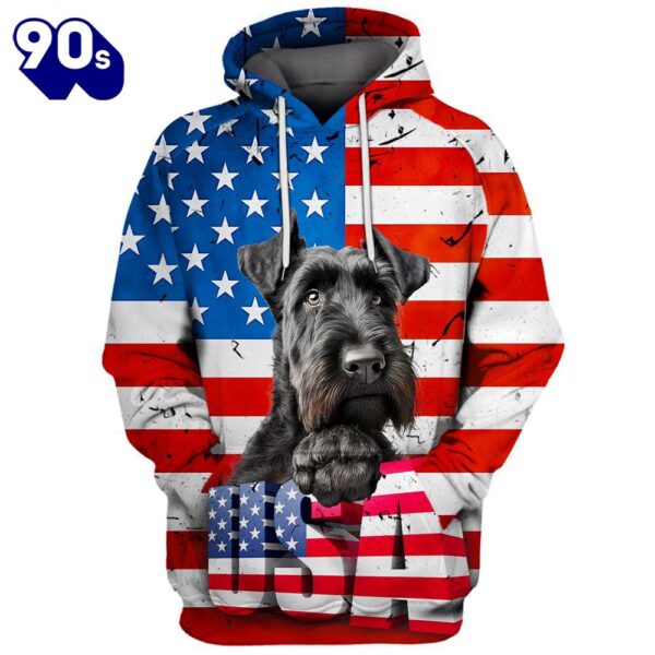 Giant Schnauzer Dog 3D Face Graphic Premium America Flag Hoodie   Gift Christmas