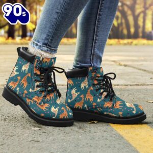 Giraffe Leather Boots Custom Animal Shoes Funny For Giraffe Lover