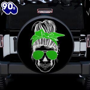 Girl Skull Green Car Spare Tire Covers Gift For Campers  Gift Halloween