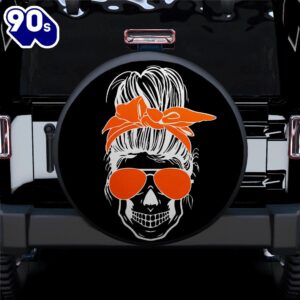 Girl Skull Orange Car Spare Tire Covers Gift For Campers  Gift Halloween