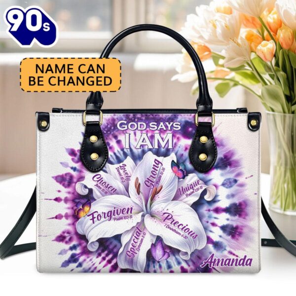 God Says I Am Custom Name Leather Handbags For Women, Christian Bags  Gift For Women Christmas