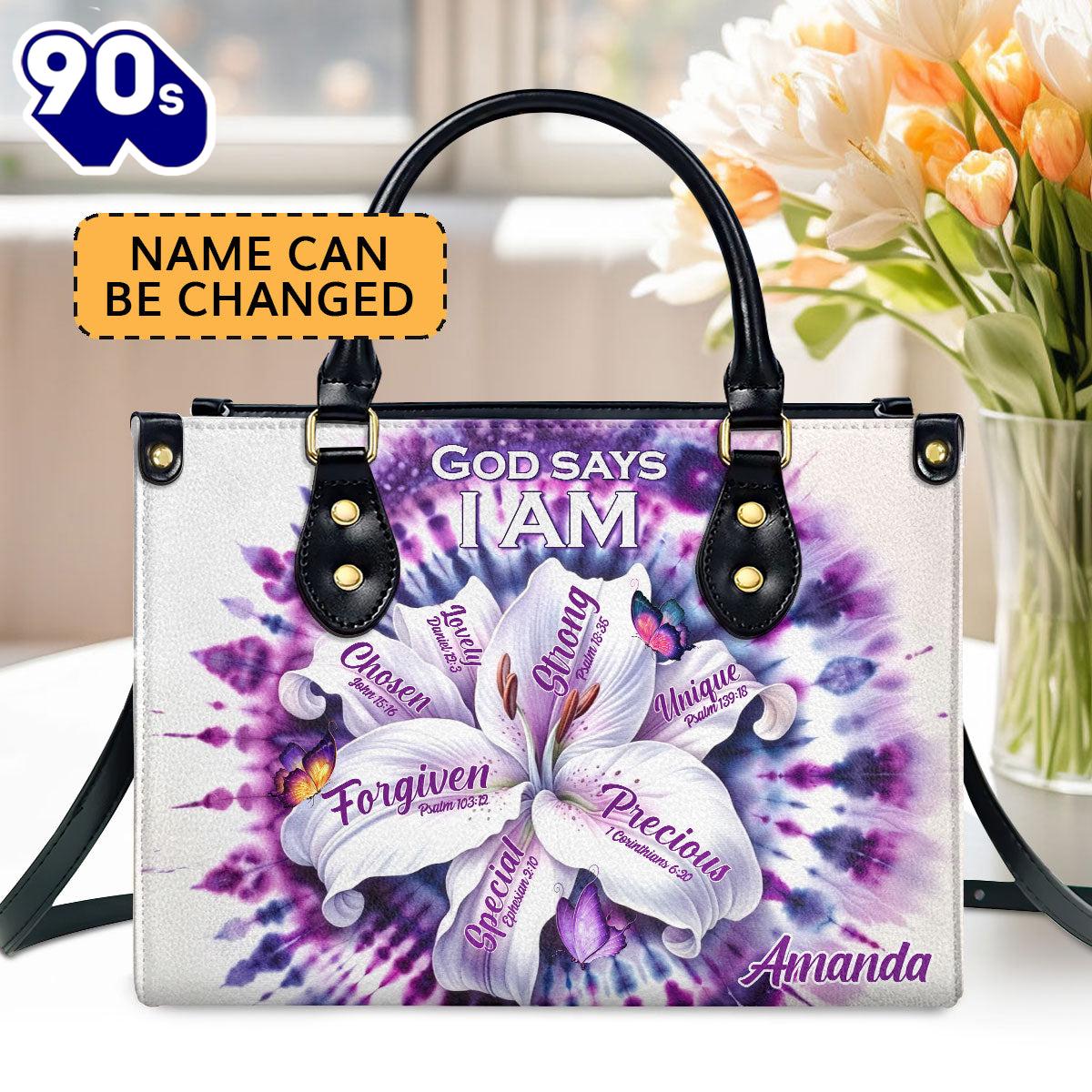 God Says I Am Custom Name Leather Handbags For Women, Christian Bags Gift For Women Christmas God Says I Am Custom Name Leather Handbags For Women, Christian Bags Gift For Women Christmas