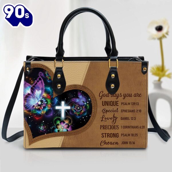 God Says You Are Unique Beautiful Butterfly Leather Bag Christ Gifts Leather Bags  Gift For  Women Christmas