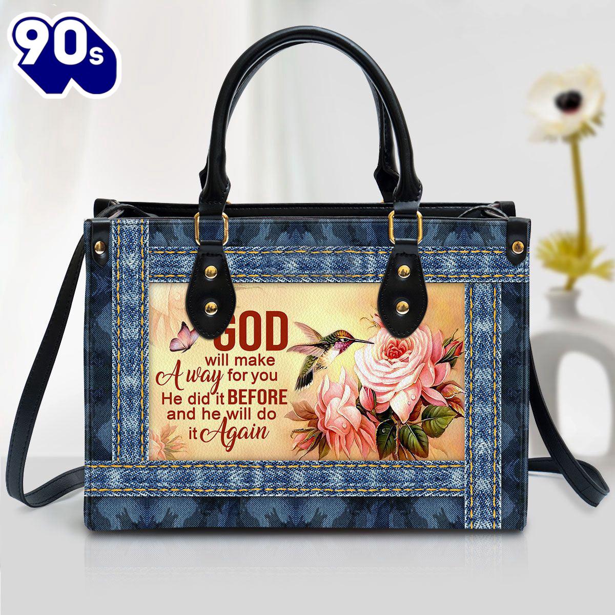 God Will Make A Way For You Zippered Leather Handbag With Handle Gift For Her Gift For Women Christmas God Will Make A Way For You Zippered Leather Handbag With Handle Gift For Her Gift For Women Christmas