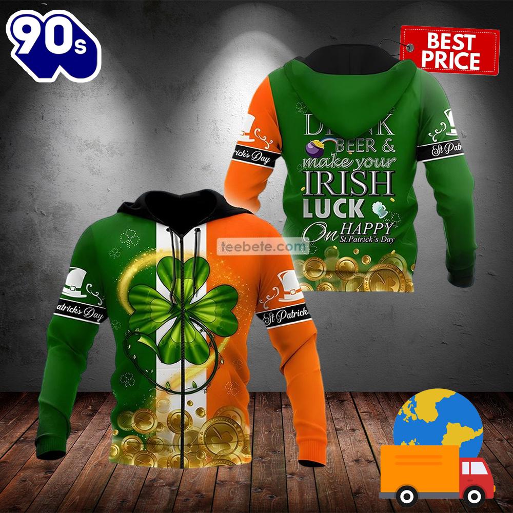 Gold Coin And Shamrock St Patrick Day Green 3D Cool Hoodie 2025 Gold Coin And Shamrock St Patrick Day Green 3D Cool Hoodie 2025