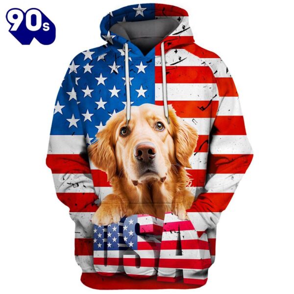 Golden Retriever Dog 1 3D Face Graphic Premium America Flag Hoodie   Gift Christmas