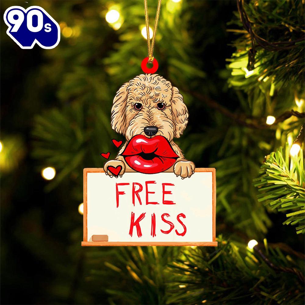 Goldendoodle Free Kiss Christmas Ornament, Gift For Christmas Goldendoodle Free Kiss Christmas Ornament, Gift For Christmas