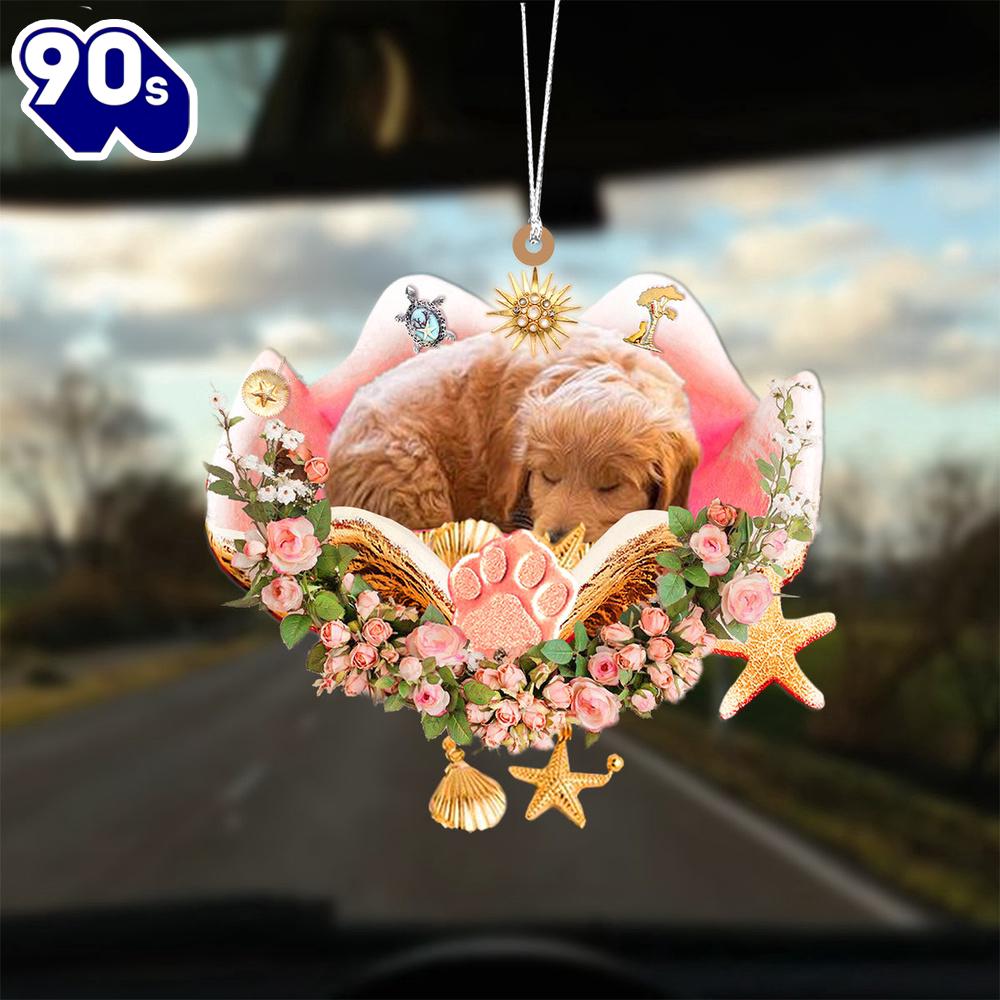 Goldendoodle Sleeping In The Seashell Ornament, Gift For Christmas Goldendoodle Sleeping In The Seashell Ornament, Gift For Christmas