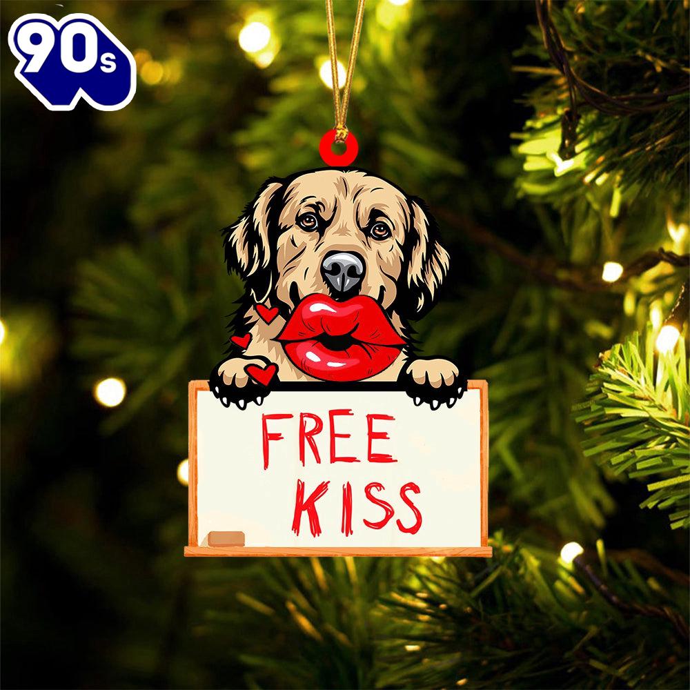Golden-Retriever Free Kiss Christmas Ornament, Gift For Christmas Golden-Retriever Free Kiss Christmas Ornament, Gift For Christmas