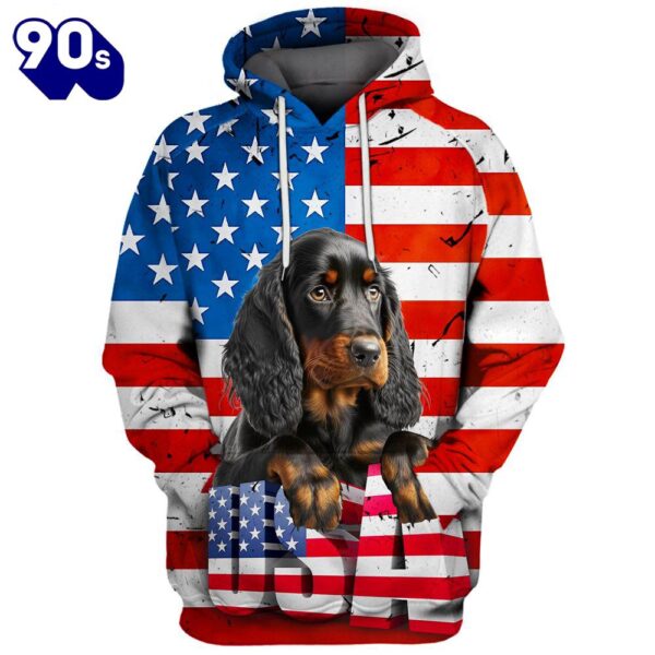 Gordon Setter Dog 3D Face Graphic Premium America Flag Hoodie   Gift Christmas