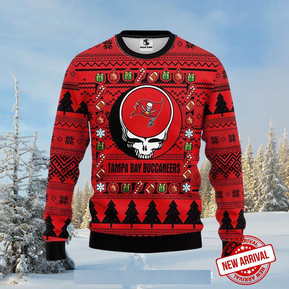 Grateful Dead Skull Tampa Bay Buccaneers Ugly Xmas Sweater Grateful Dead Skull Tampa Bay Buccaneers Ugly Xmas Sweater