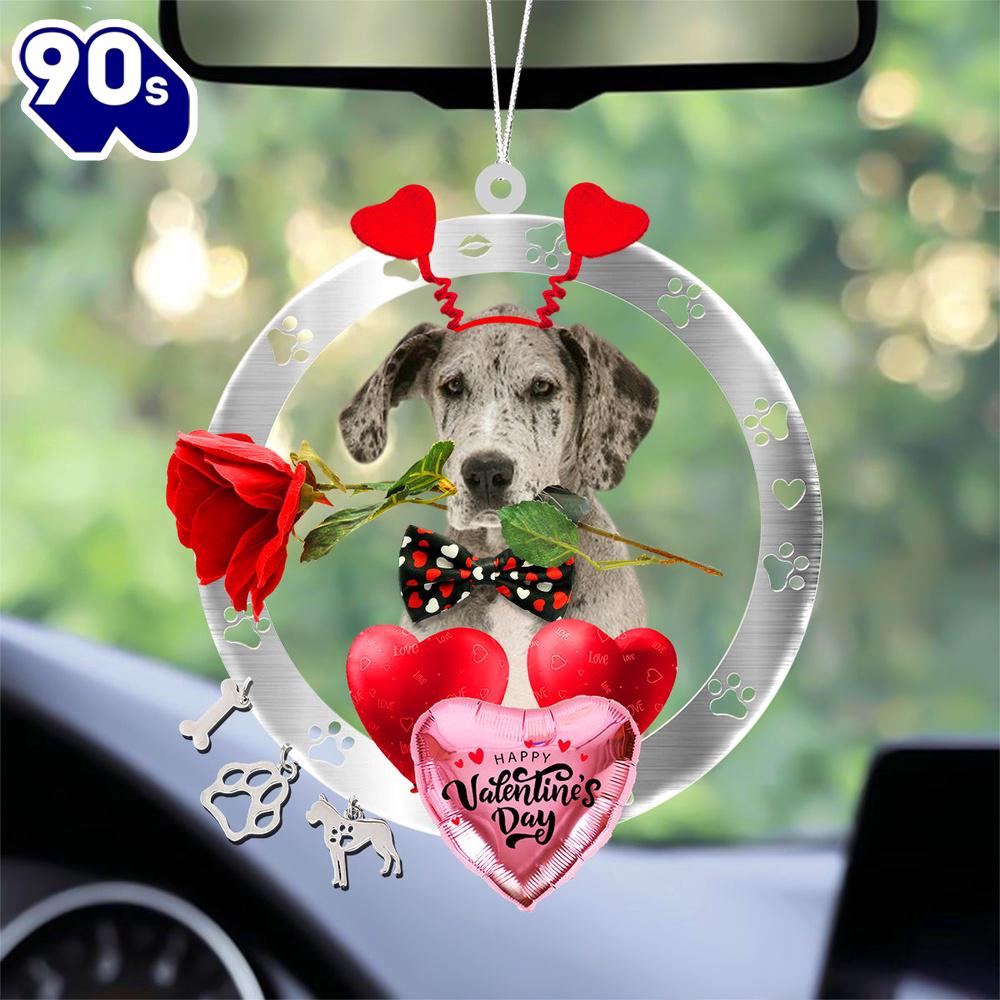 Great Dane With Rose & Heart Balloon Ornament, Gift For Christmas Great Dane With Rose & Heart Balloon Ornament, Gift For Christmas