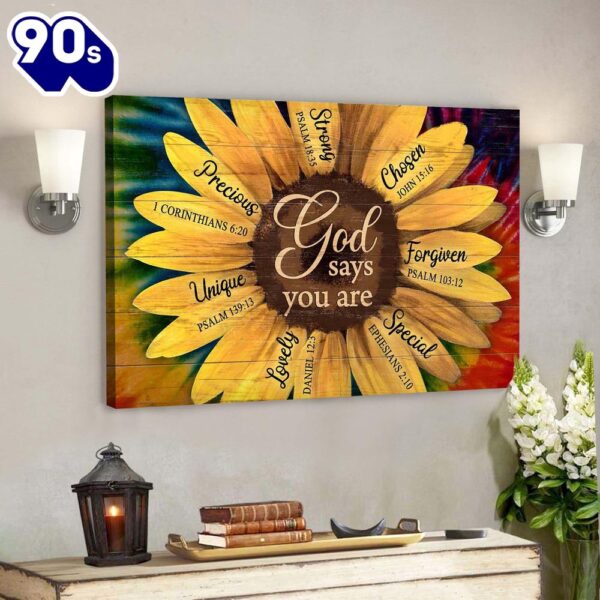 Great Sunflower – God Says You Are Canvas Wall Art – Bible Verse Canvas  Gift For Christmas