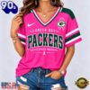 Green Bay Packers 2026 NFL Pink Breast Cancer Awareness V neck T Shirt, NFL Fan V Neck Shirt