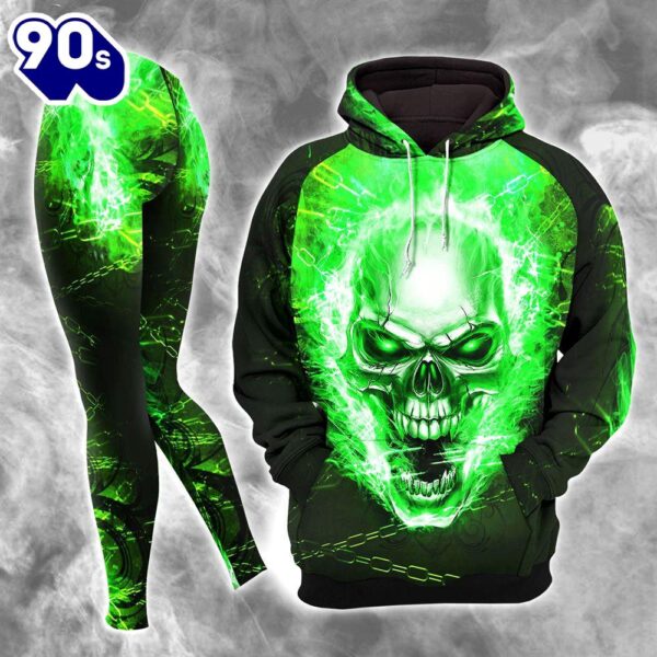 Green Skull Fire Art Combo Hoodie And Leggings